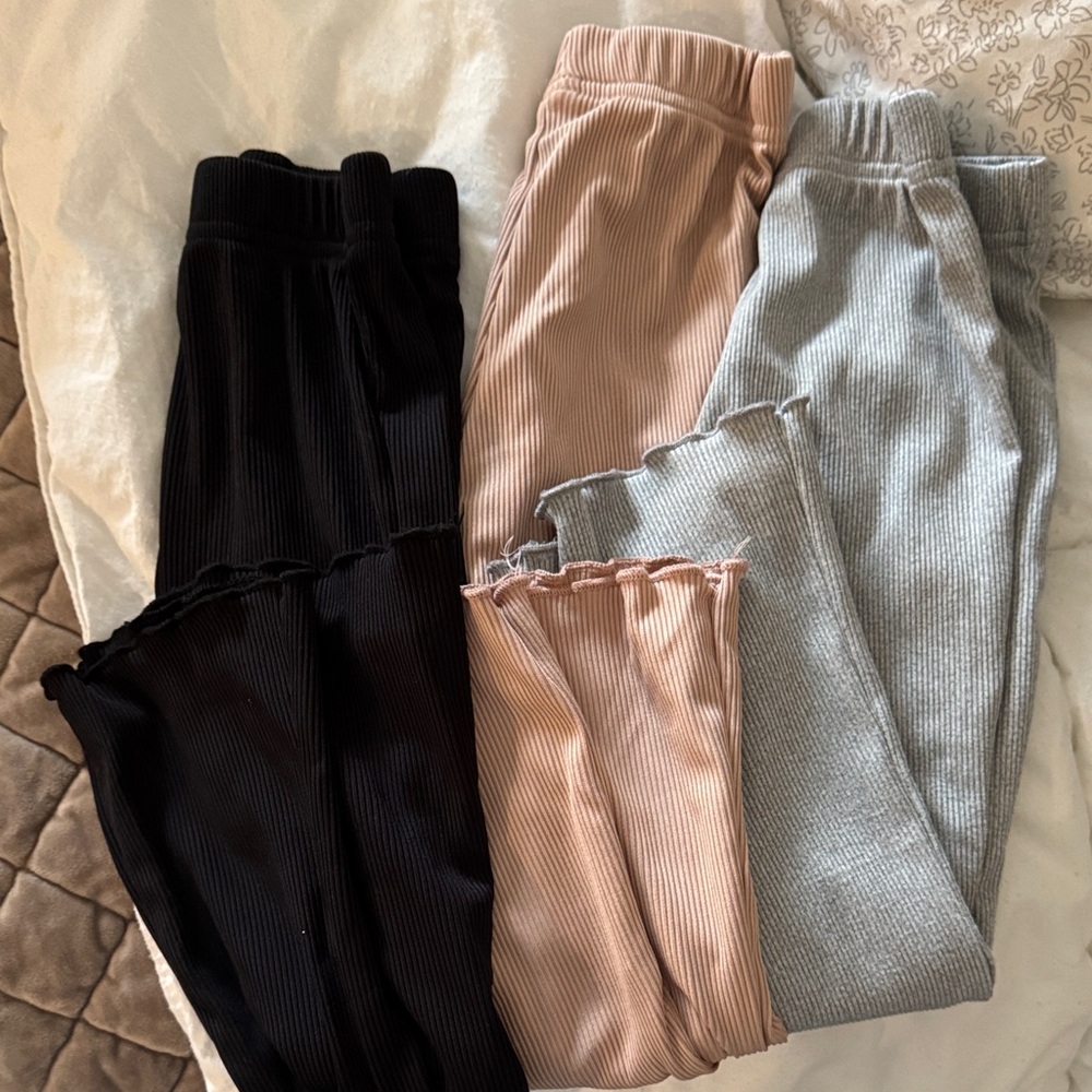 SHEIN Kids Ribbed Leggings Trio - Black, Pink, Gray